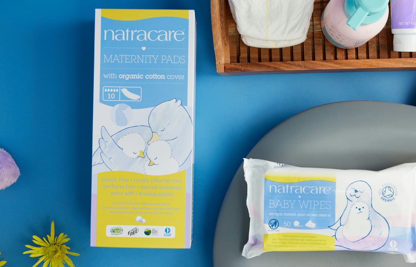 A babys diaper and its contents on a blue background