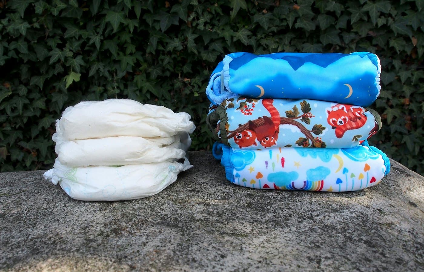A pile of diapers sitting on top of a rock
