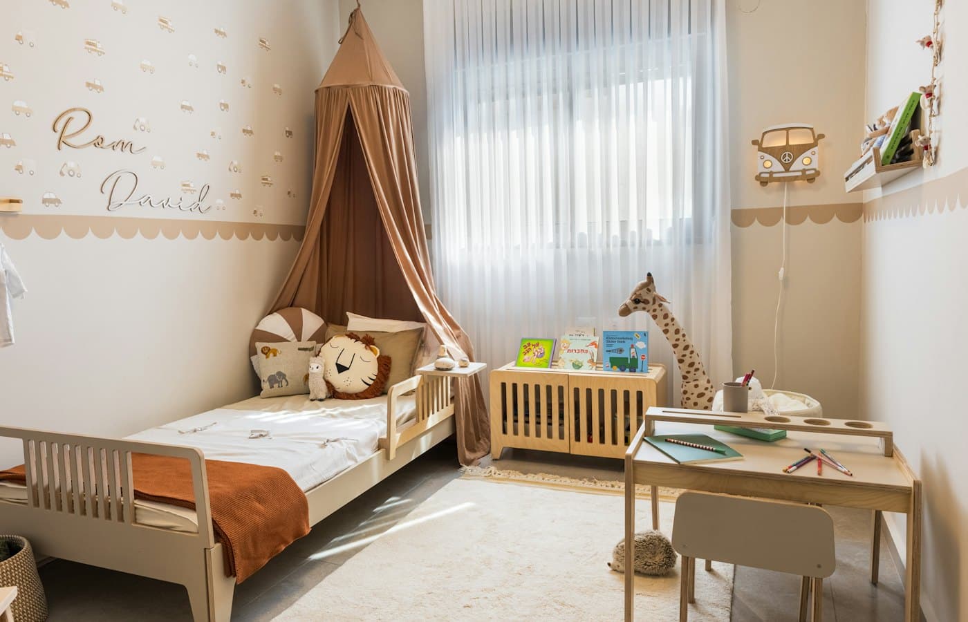 Cozy childs bedroom with bed and desk