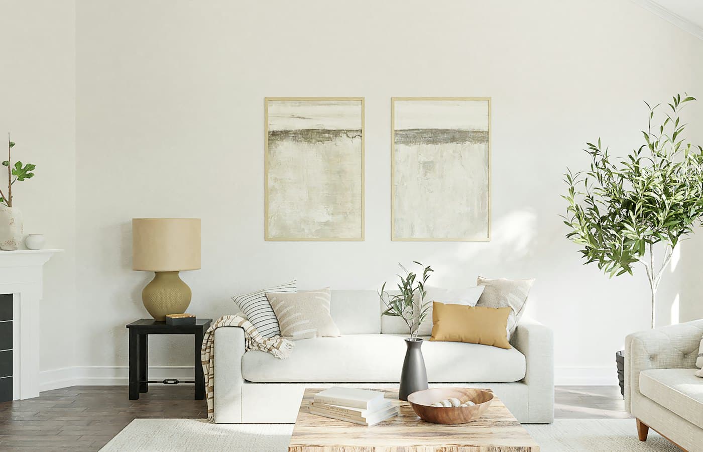 A living room filled with furniture and a fire place