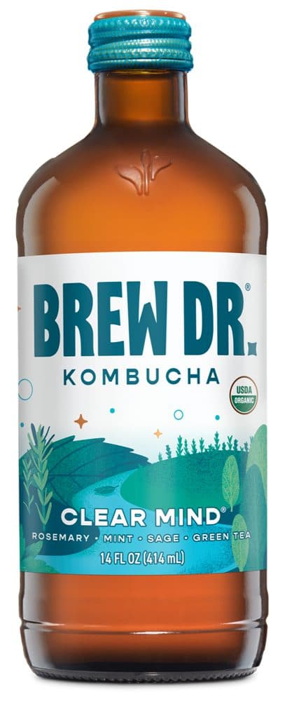 14 fl oz bottle of Brew Dr. Kombucha Clear Mind with the USDA Organic seal