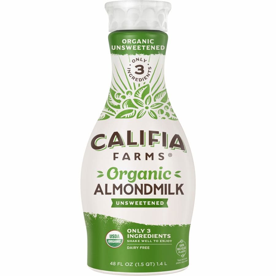 48 fl oz bottle of Califia Farms Organic Unsweetened Almondmilk with the USDA Organic seal