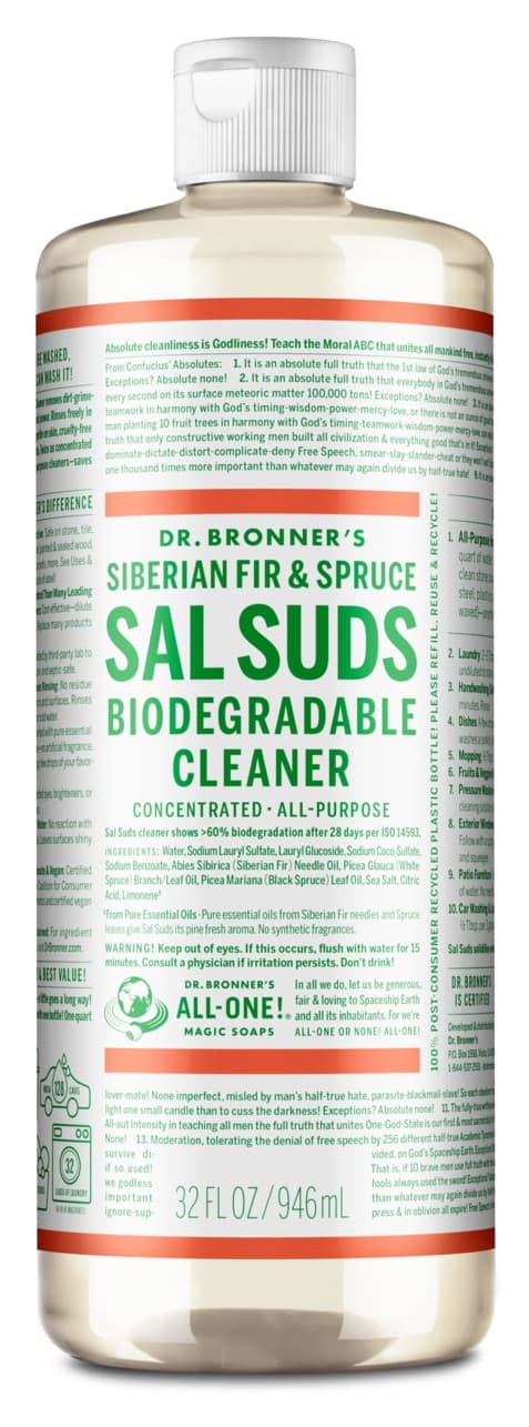 32 fl oz bottle of Dr. Bronner's Sal Suds Biodegradable Cleaner, Siberian Fir & Spruce