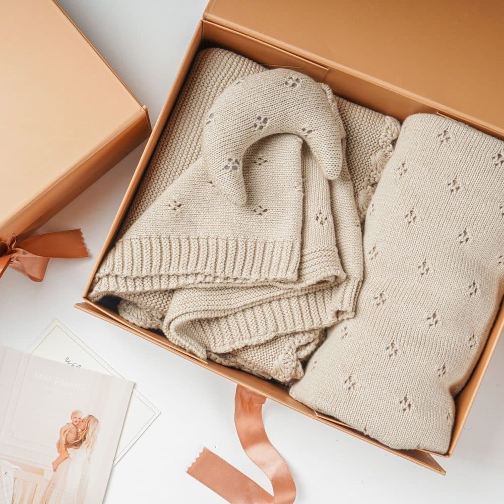 Makemake Organics Baby Blanket Gift Set with Moon Lovey - Beige